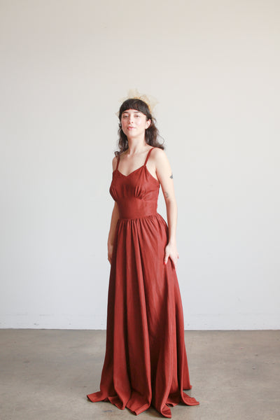 1950s Chocolate Brown Taffeta Evening Dress