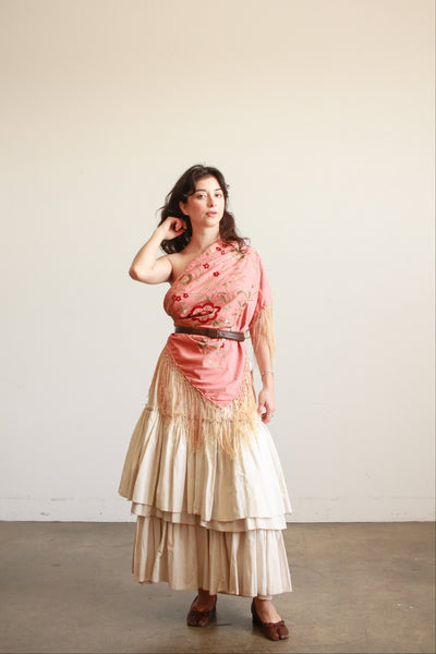 Antique Cream Cotton Tiered Ruffled Petticoat