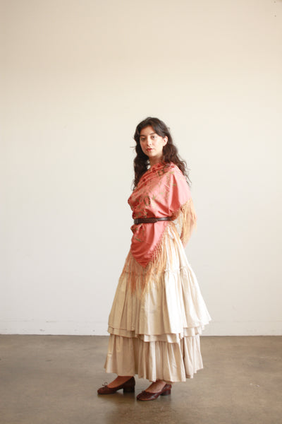 Antique Cream Cotton Tiered Ruffled Petticoat