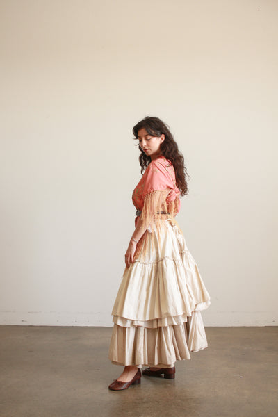 Antique Cream Cotton Tiered Ruffled Petticoat