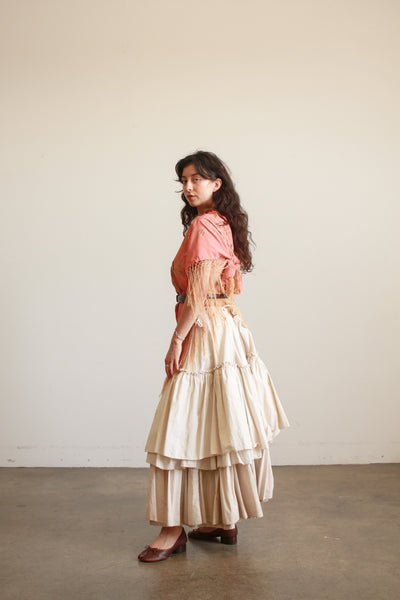 1930s Coral Silk Embroidered Piano Shawl