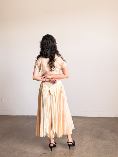 1940s Buttercream Organza Print Drop Waist Dress