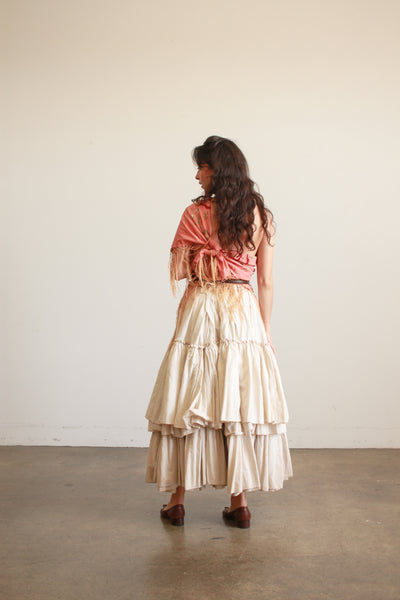 Antique Cream Cotton Tiered Ruffled Petticoat
