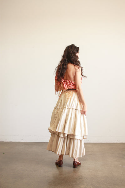 1930s Coral Silk Embroidered Piano Shawl