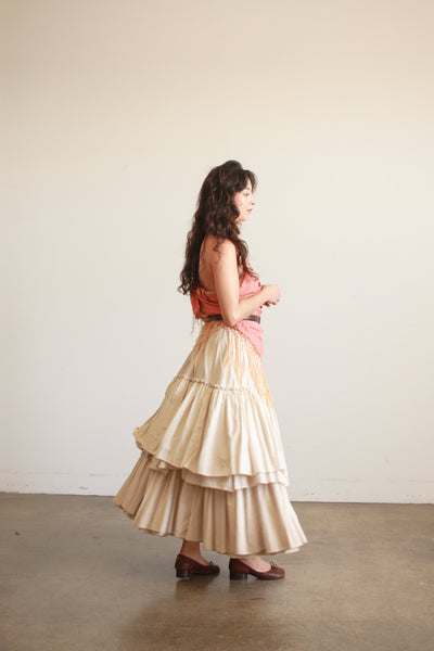 Antique Cream Cotton Tiered Ruffled Petticoat