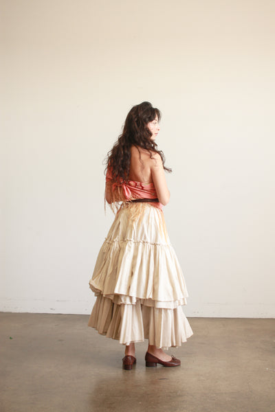 1930s Coral Silk Embroidered Piano Shawl