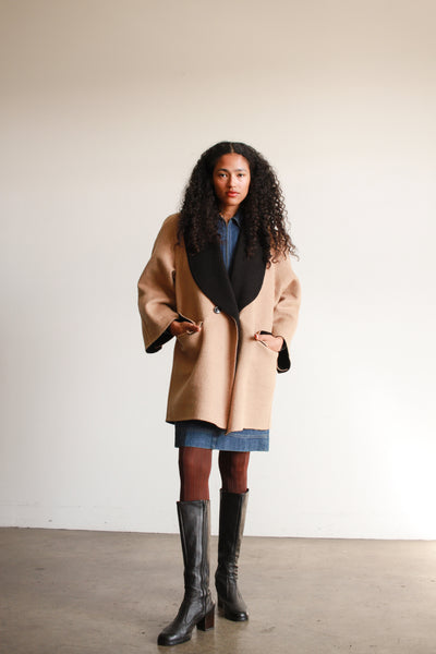 1980s Mila Schon Camel Wool Oversized Coat