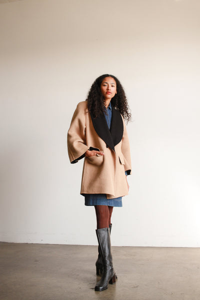 1980s Mila Schon Camel Wool Oversized Coat