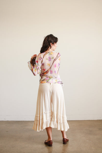 1980s Ruffled Ecru Cotton Wide Bloomers