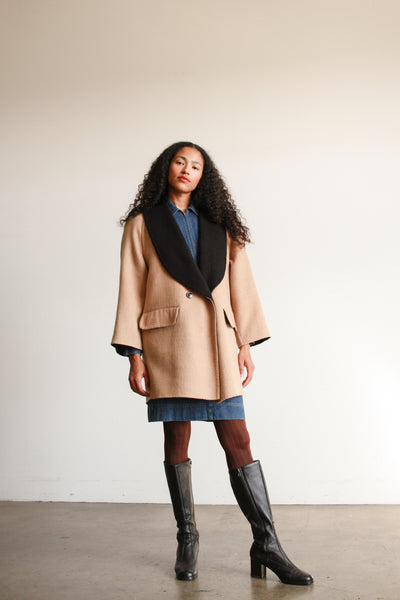 1980s Mila Schon Camel Wool Oversized Coat