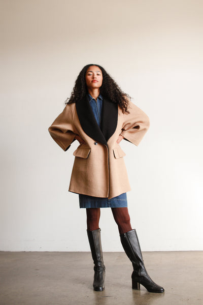 1980s Mila Schon Camel Wool Oversized Coat