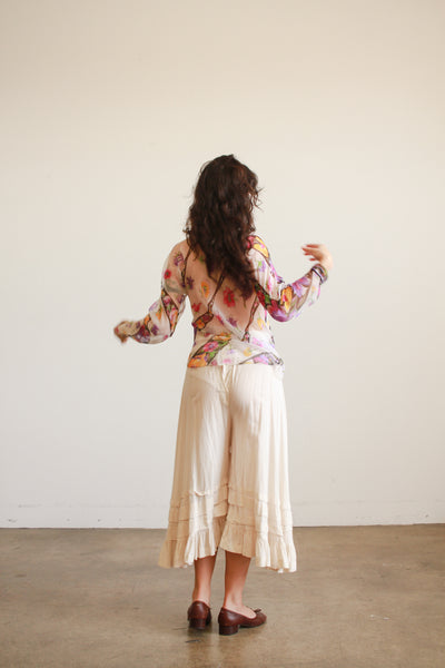 1980s Ruffled Ecru Cotton Wide Bloomers