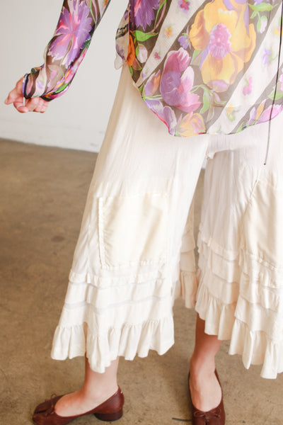 1980s Ruffled Ecru Cotton Wide Bloomers