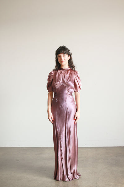 1930s Plum Silk Smock Bias Gown