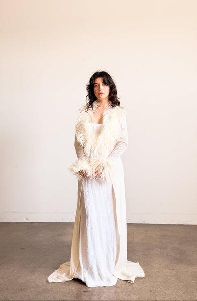 1970s White Ostrich Feather Trim Duster Robe