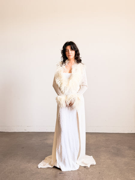 1970s White Ostrich Feather Trim Duster Robe