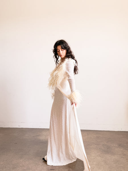 1970s White Ostrich Feather Trim Duster Robe
