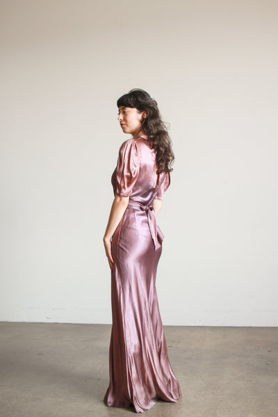1930s Plum Silk Smock Bias Gown
