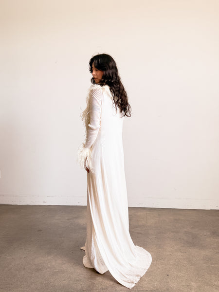 1970s White Ostrich Feather Trim Duster Robe