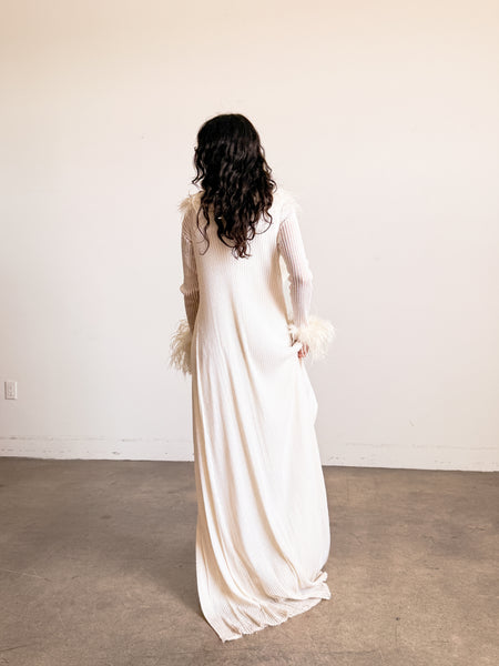 1970s White Ostrich Feather Trim Duster Robe