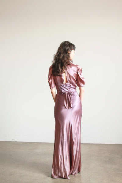 1930s Plum Silk Smock Bias Gown