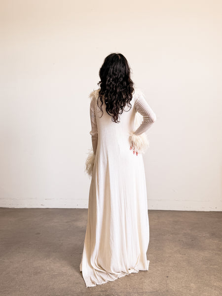1970s White Ostrich Feather Trim Duster Robe