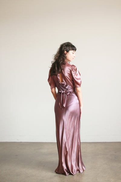 1930s Plum Silk Smock Bias Gown