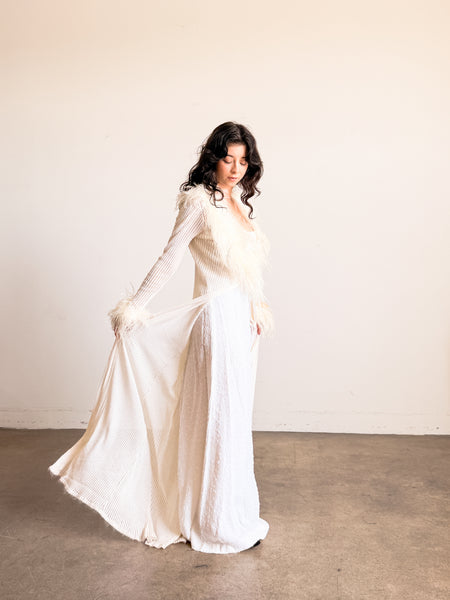 1970s White Ostrich Feather Trim Duster Robe