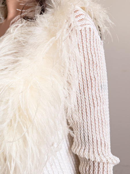 1970s White Ostrich Feather Trim Duster Robe