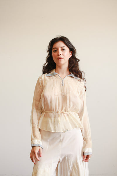 Edwardian Cotton Voile Robbins Blue Collar Blouse
