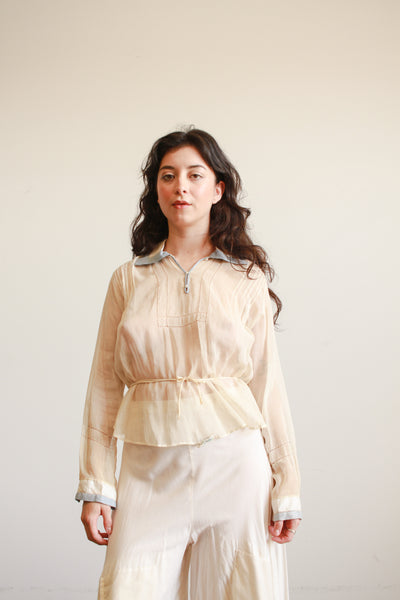 Edwardian Cotton Voile Robbins Blue Collar Blouse