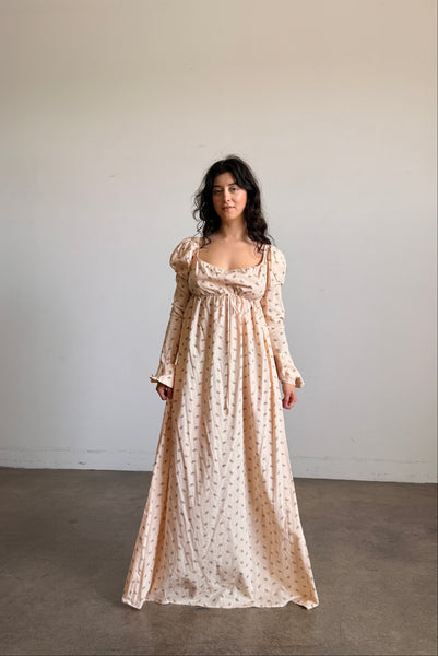 1970s Butterfly Print Cotton Empire Dress