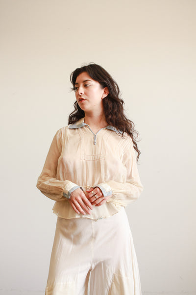 Edwardian Cotton Voile Robbins Blue Collar Blouse