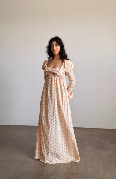 1970s Butterfly Print Cotton Empire Dress