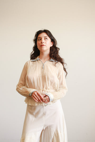 Edwardian Cotton Voile Robbins Blue Collar Blouse