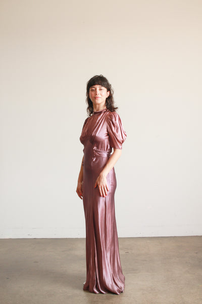 1930s Plum Silk Smock Bias Gown