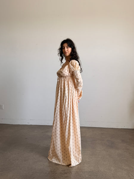 1970s Butterfly Print Cotton Empire Dress