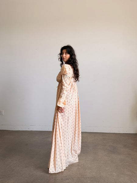 1970s Butterfly Print Cotton Empire Dress