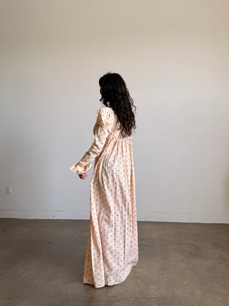 1970s Butterfly Print Cotton Empire Dress
