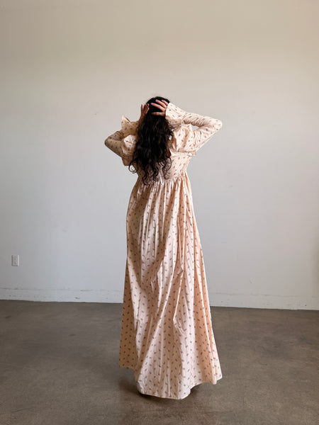 1970s Butterfly Print Cotton Empire Dress