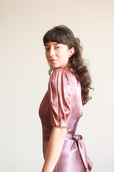 1930s Plum Silk Smock Bias Gown