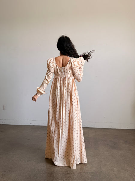 1970s Butterfly Print Cotton Empire Dress