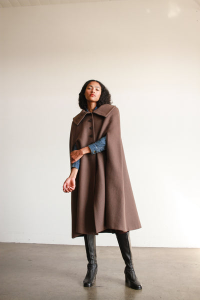 1970s Biba Mocha Felt Wool Cape