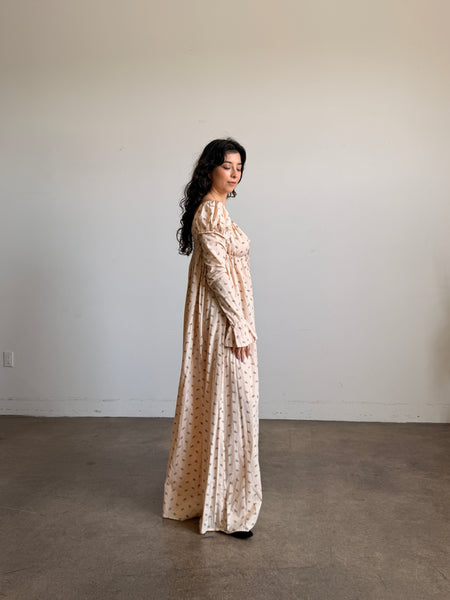 1970s Butterfly Print Cotton Empire Dress