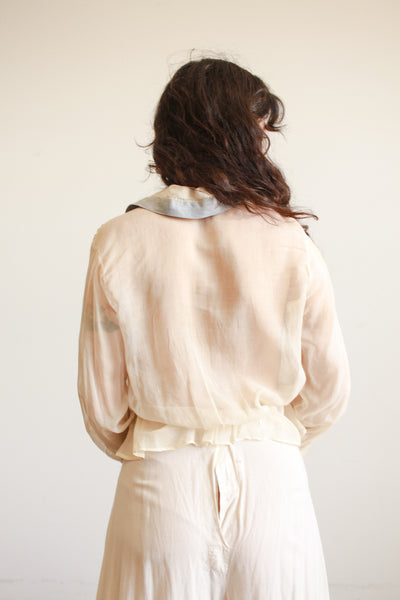 Edwardian Cotton Voile Robbins Blue Collar Blouse