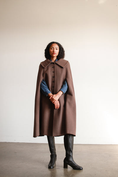 1970s Biba Mocha Felt Wool Cape