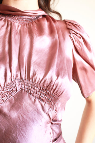 1930s Plum Silk Smock Bias Gown