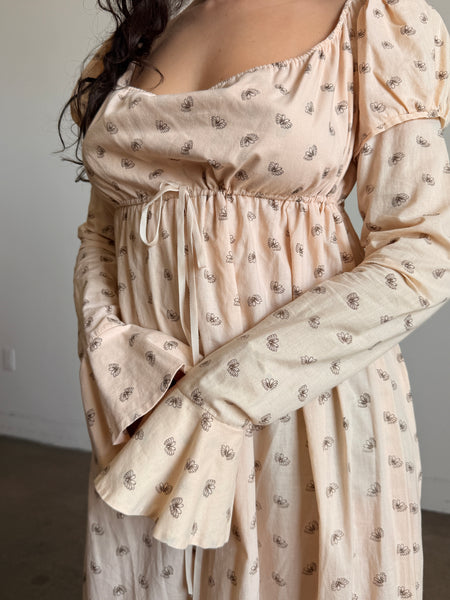 1970s Butterfly Print Cotton Empire Dress