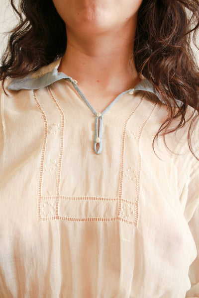 Edwardian Cotton Voile Robbins Blue Collar Blouse