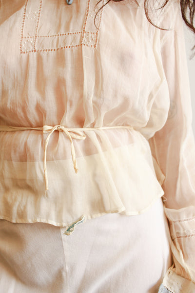 Edwardian Cotton Voile Robbins Blue Collar Blouse